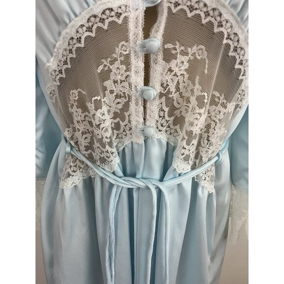 Vintage Bert Yelin for Iris Women's M Bue Robe Lace Trim - Picture 5 of 13